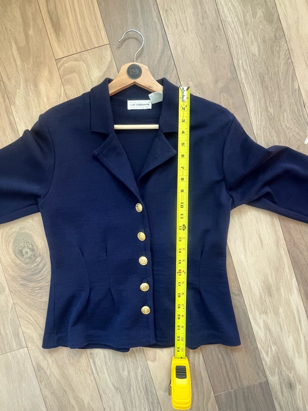 Liz Claiborne Navy PureWool Blazer Jacket Gold Trim Size 8P Preppy - Picture 4 of 8